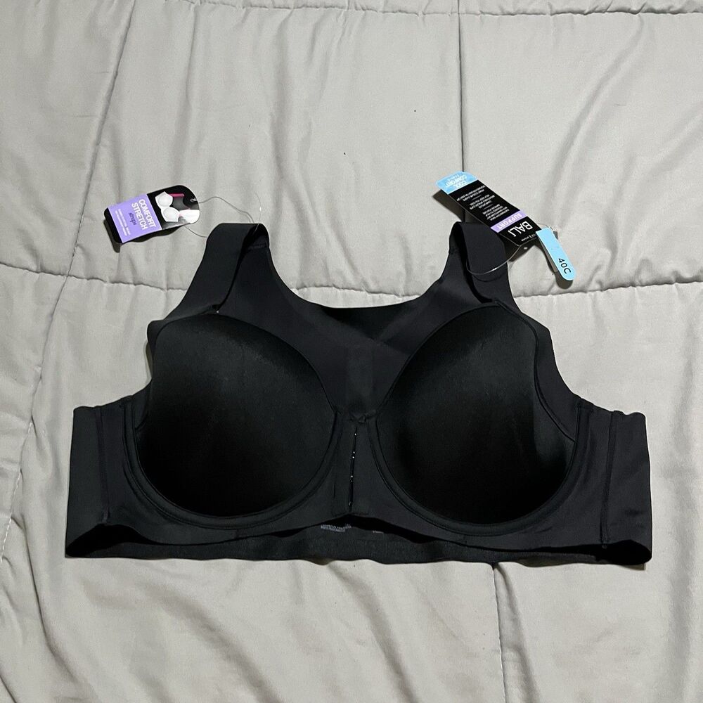 Bali Support Bra Stretch Strap Cool Comfort Fabric Black Womens Size 40C NWT